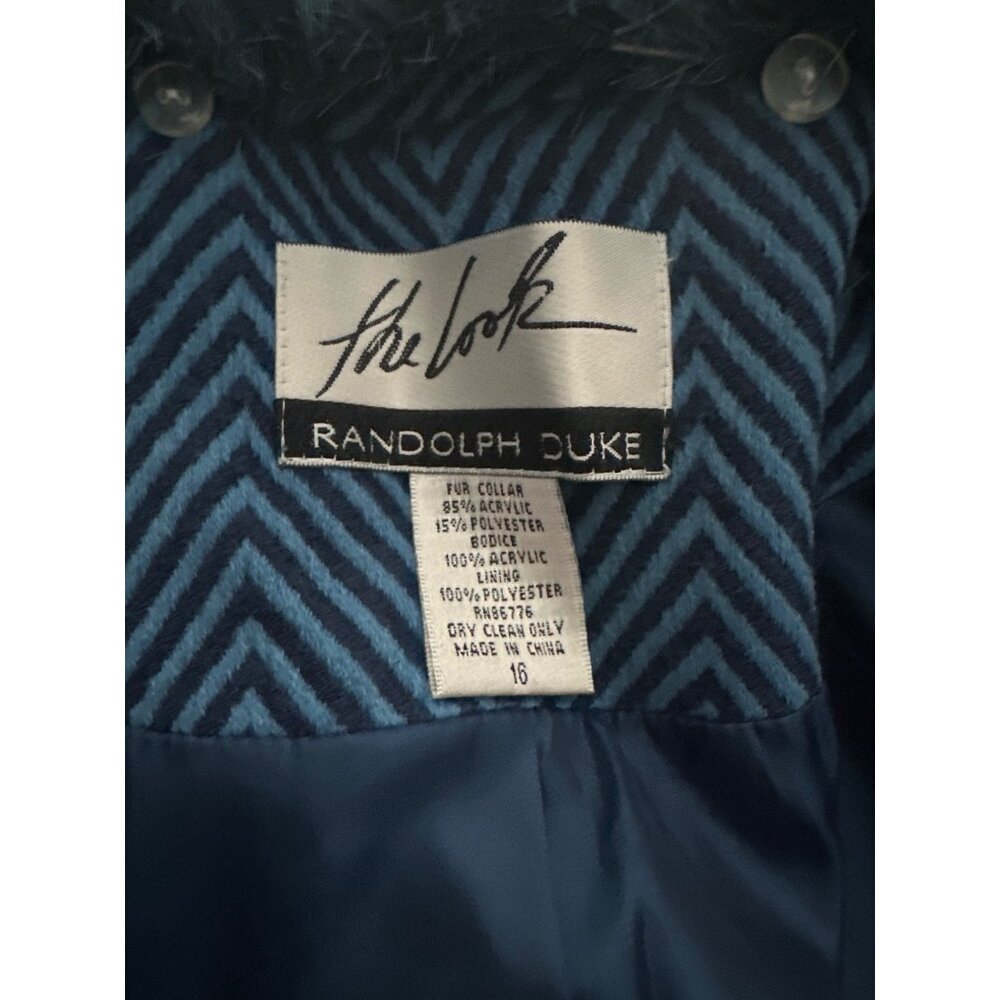 Randolph Duke THE LOOK Blue Chevron Pattern Trench Coat VINTAGE Button Up 16 - Picture 2 of 10